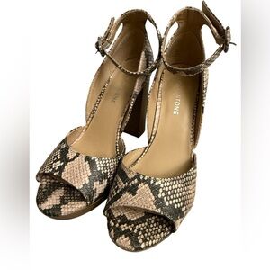 Sun + Stone Snake Print Heels in Beige and Black